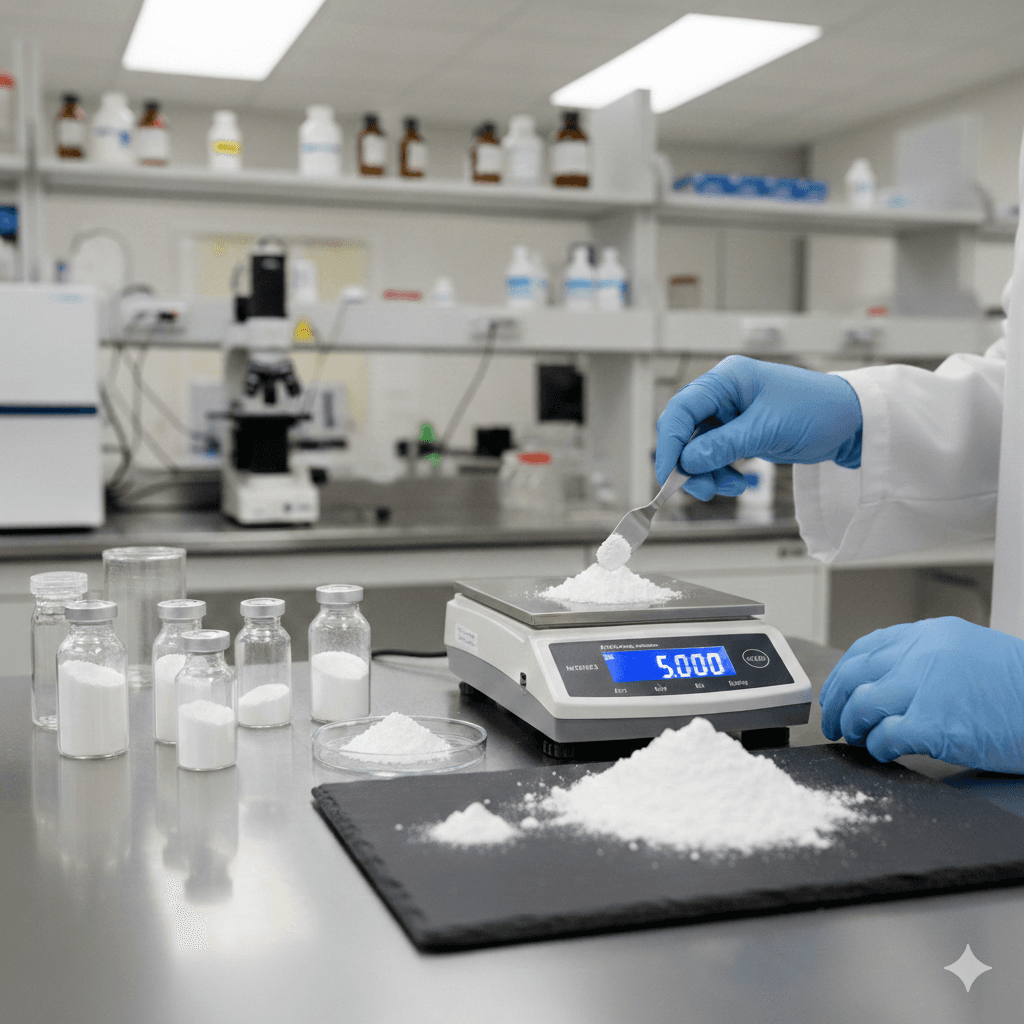 High-purity pharmaceutical powder in laboratory setting