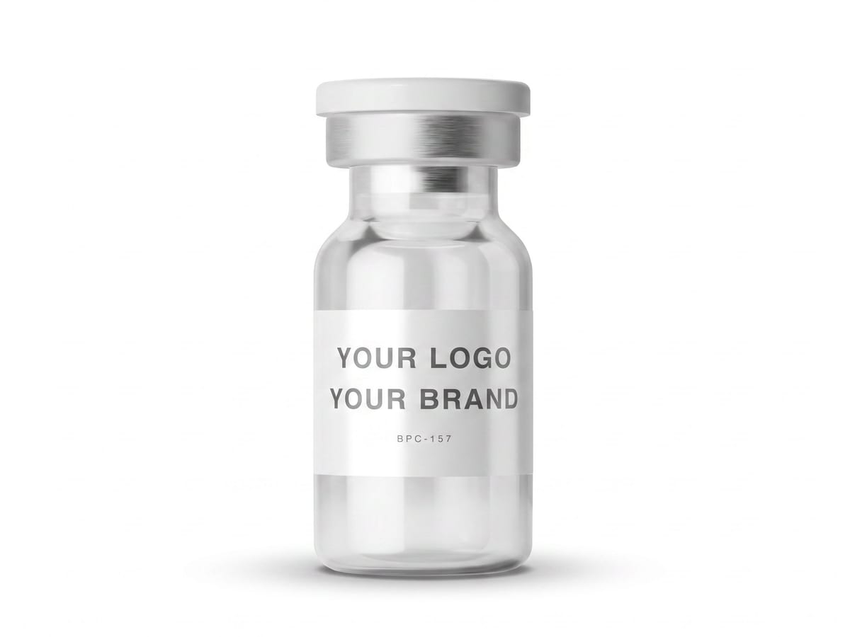 Blank private label vial showing YOUR LOGO / YOUR BRAND on BPC-157